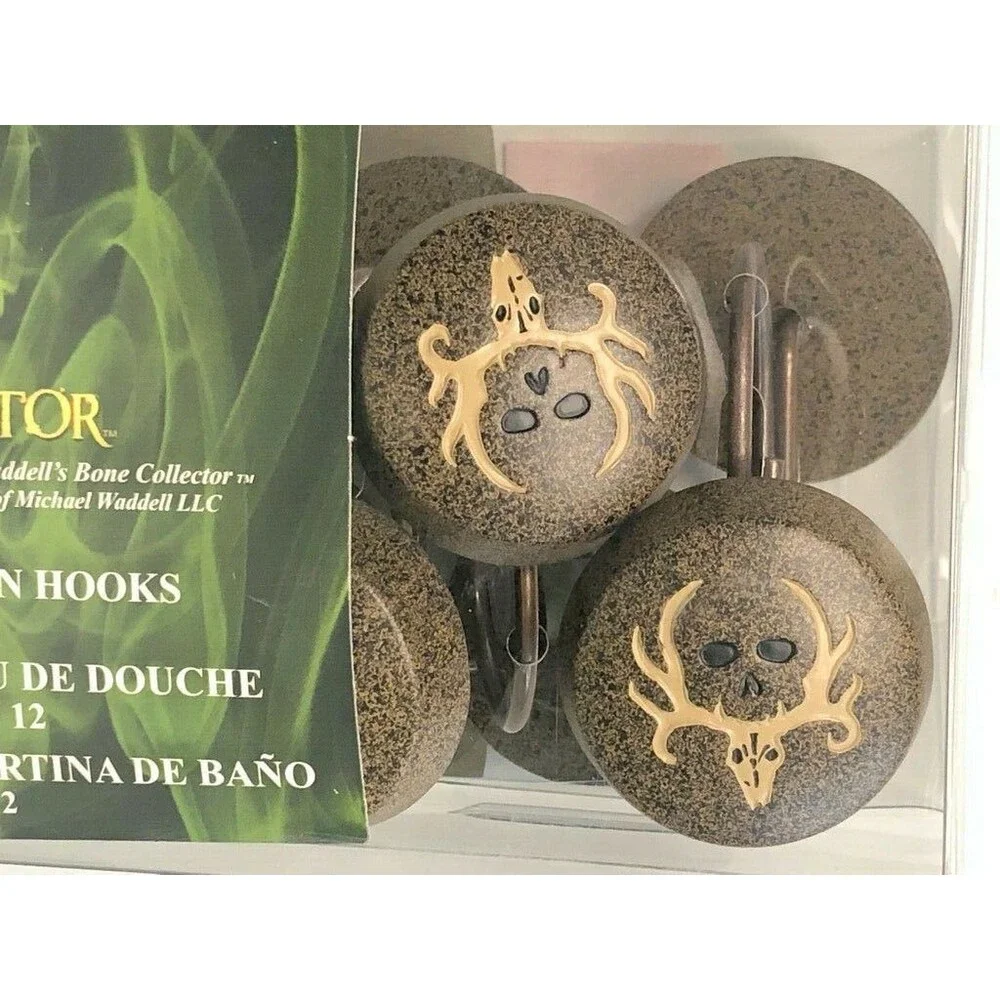 Bone Collector Shower Curtain Hooks 12 Resin Deer Skull Antler Cabin Camp Lodge